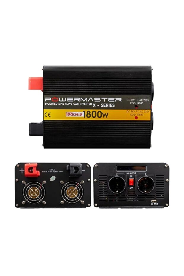 Powermaster 12 V Volt 1800 W Watt Modifiye Sinus İnverter İnvertör 12-220 V Çevirici Dönüştürücü Dijital Ekranlı