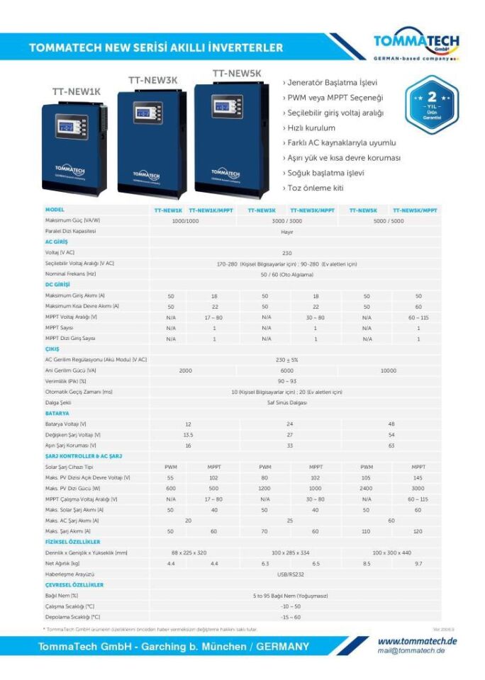 Tommatech 5 kW 48 V Volt 5000 W Watt MPPT Tam Sinüs Akıllı İnverter