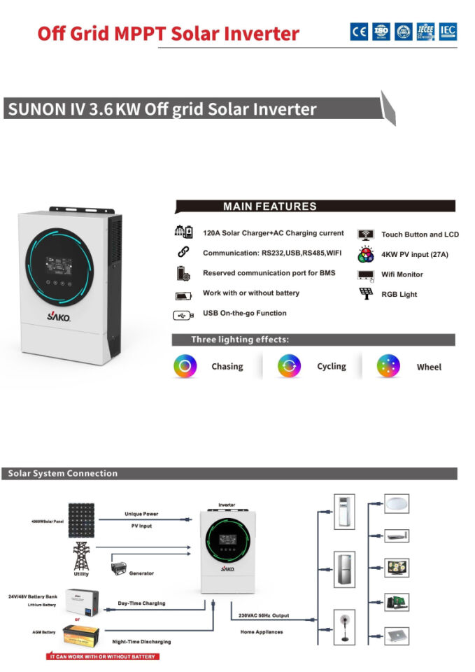 Sako Sunon IV 3.6 kW 24 V Volt 3600 W Watt Tam Sinüs Akıllı İnverter