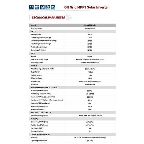 Sako Sunon Pro 3.5 kW 24 V Volt 3500 W Watt Tam Sinus Akıllı İnverter