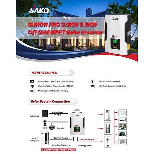 Sako Sunon Pro 3.5 kW 24 V Volt 3500 W Watt Tam Sinus Akıllı İnverter