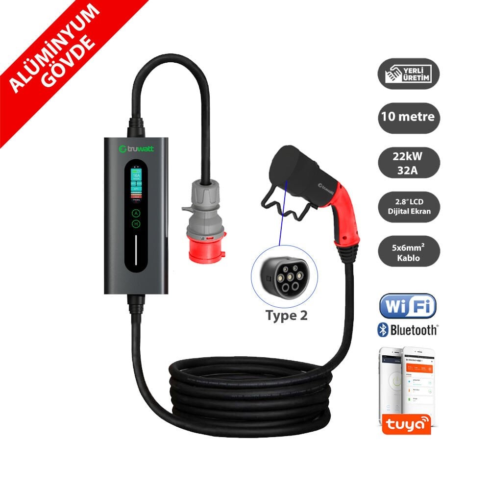 Truwatt ZTA510 Taşınabilir Elektrikli Araç Şarj Cihazı 32A/22kW/380V (10 metre)
