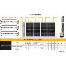 110 V Volt 1.6 HP 1.3 kW 1300 W Watt Dc Kademeli Dalgıç Solar Pompa 1820 Watt Güneş Paneli Solar Sulama Paket Sistem