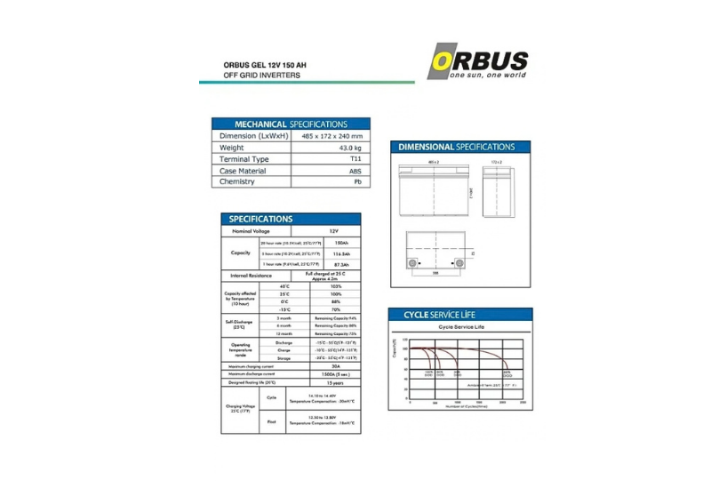 Orbus 12 V Volt 150 A Amper Nano Karbon Solar Jel Akü