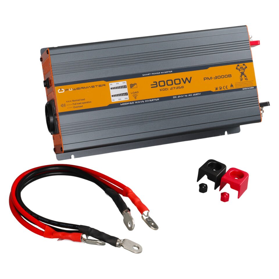 Powermaster 24 V Volt 3000 W Watt Modifiye Sinus İnverter İnvertör 24-220 V Çevirici Dönüştürücü Dijital Ekranlı