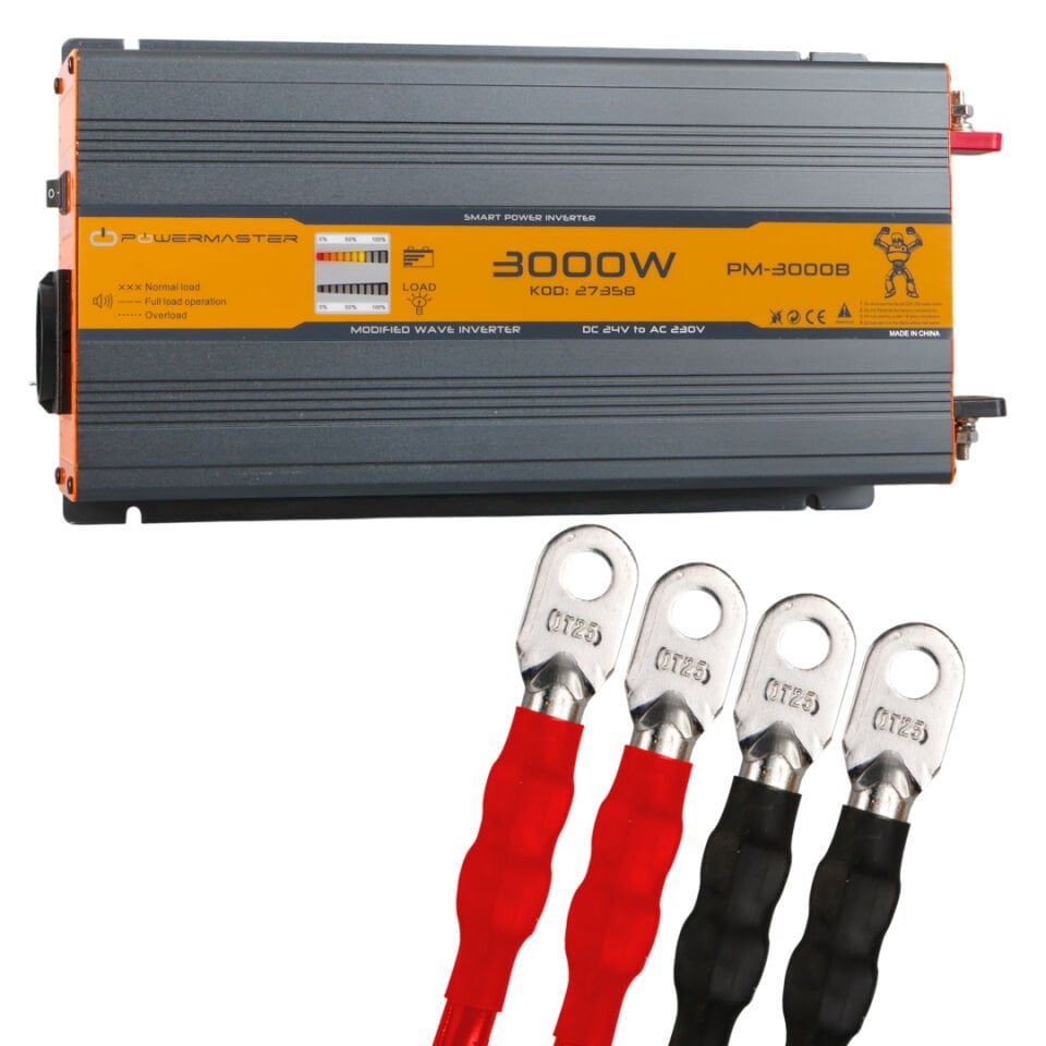 Powermaster 24 V Volt 3000 W Watt Modifiye Sinus İnverter İnvertör 24-220 V Çevirici Dönüştürücü Dijital Ekranlı