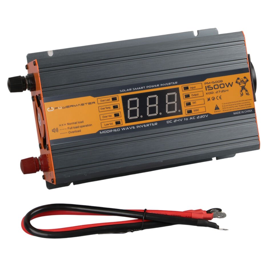 Powermaster 24 V Volt 1500 W Watt Modifiye Sinus İnverter İnvertör 24-220 V Çevirici Dönüştürücü Dijital Ekranlı