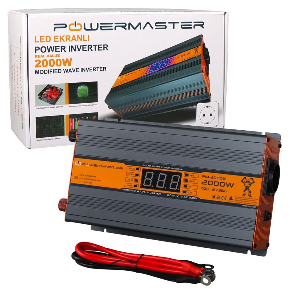 Powermaster 24 V Volt 2000 W Watt Modifiye Sinüs Dijital Ekranlı İnverter