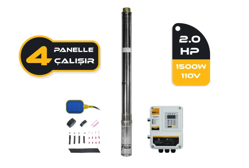 Entech Enerji 110 V Volt 2 HP 1.5 kW 1500 W Watt Dc Kademeli Dalgıç Solar Pompa 2200 Watt Güneş Paneli Solar Sulama Paket Sistem