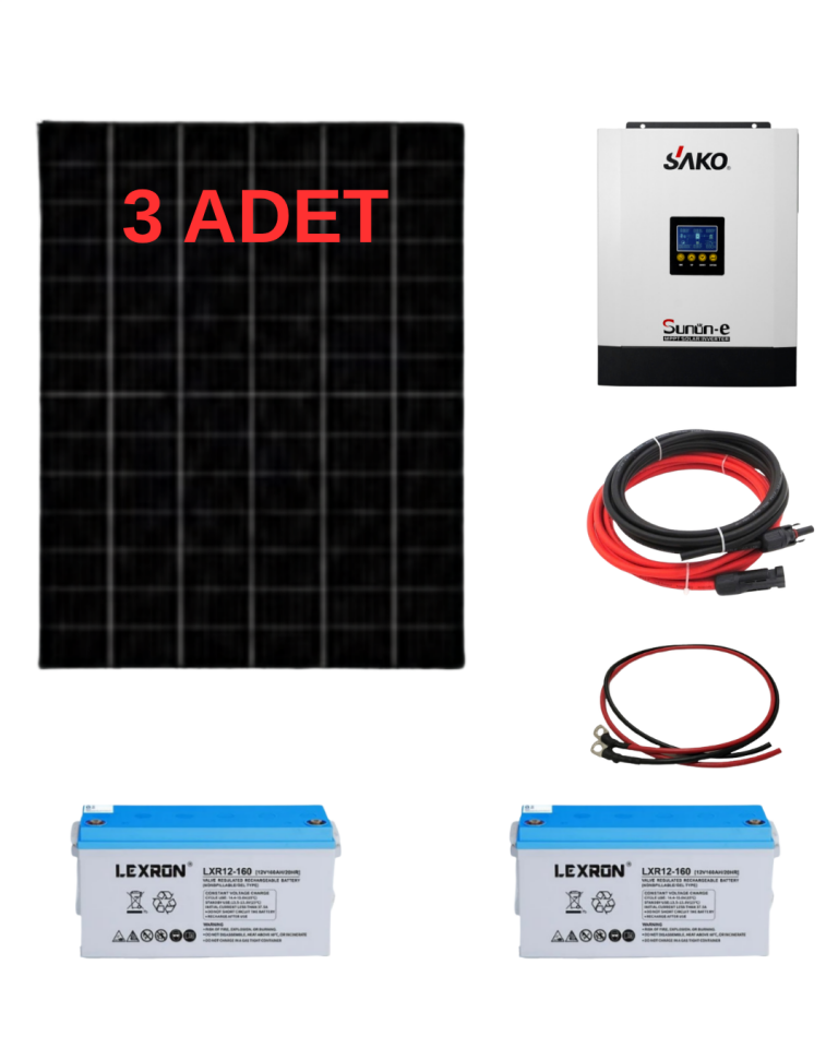 Bağ Bahçe Karavan için Jel Akülü Hazır Paket Solar Güneş Enerji Sistemi(Paket 2)