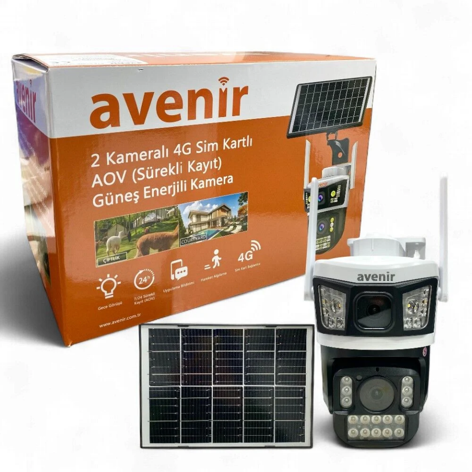 Avenir AV-S425 6 MP 2 Kameralı 4G Solar PTZ Kamera