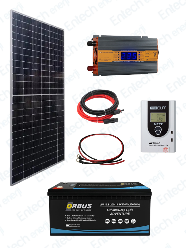Bağ Bahçe Karavan için Lityum Akülü Hazır Paket Solar Güneş Enerji Sistemi(Paket 2)